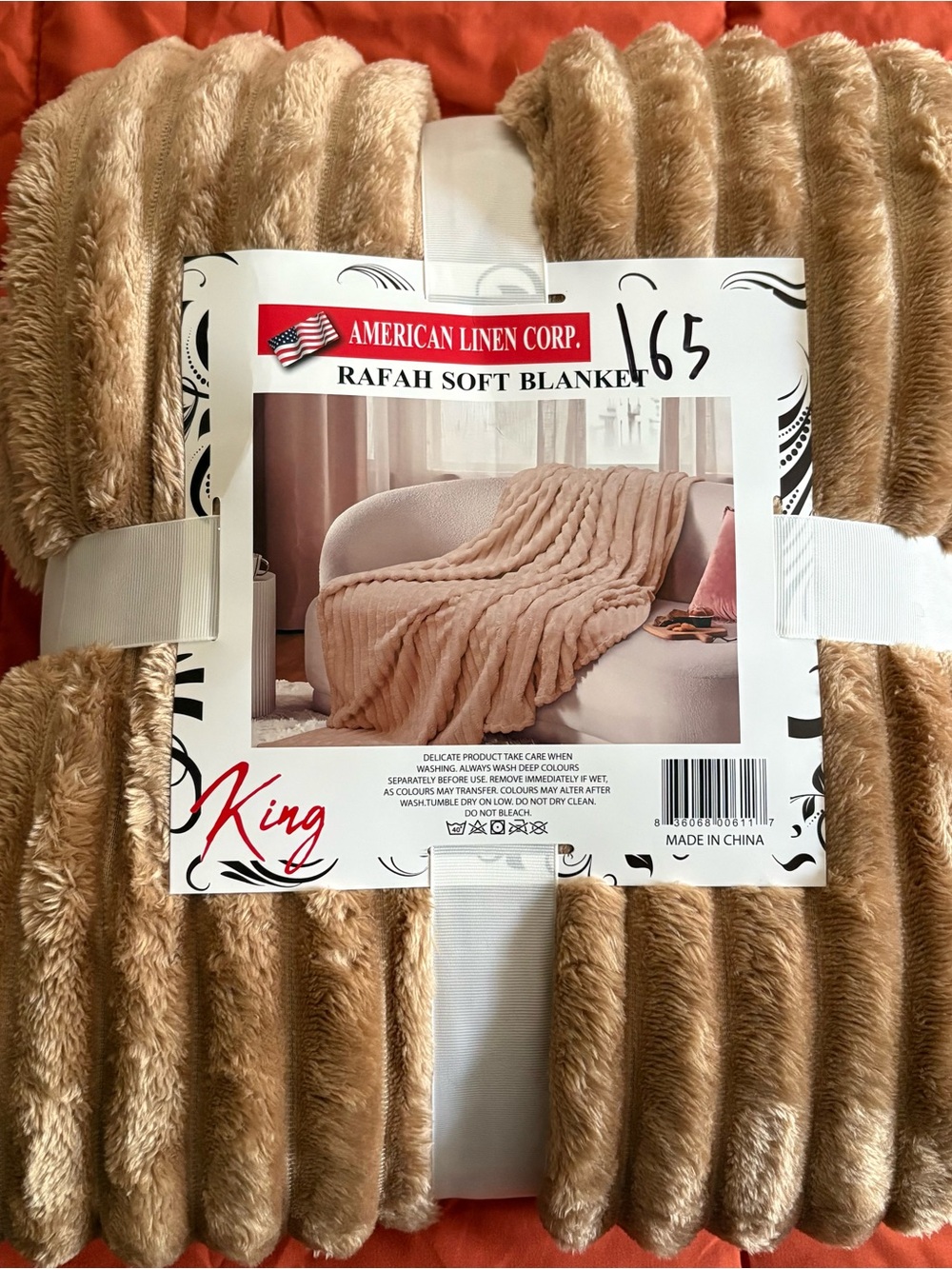 Rafah Soft Blanket - King, Tan Plush Throw